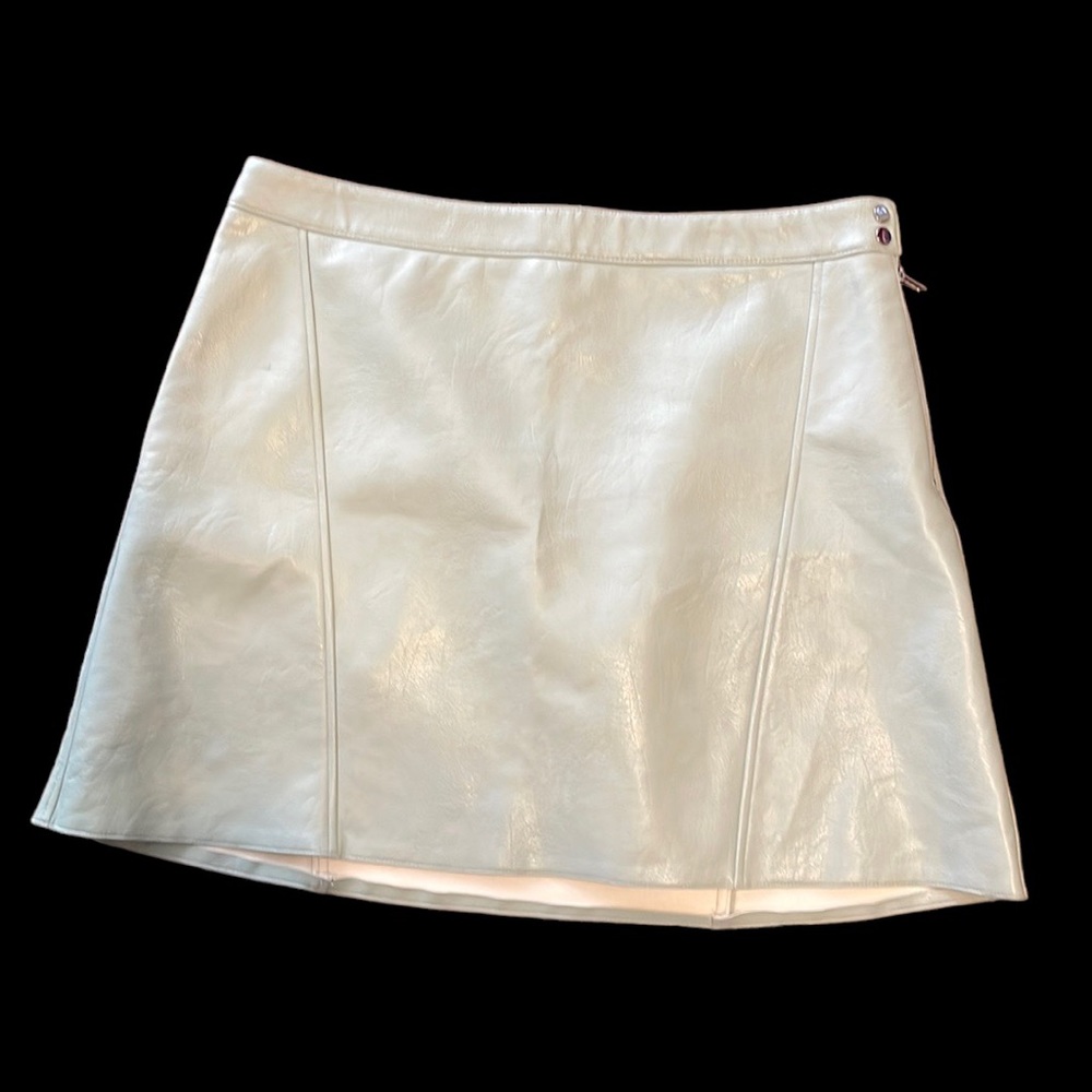 NWT mint green faux leather skirt with side zipper and buttons.